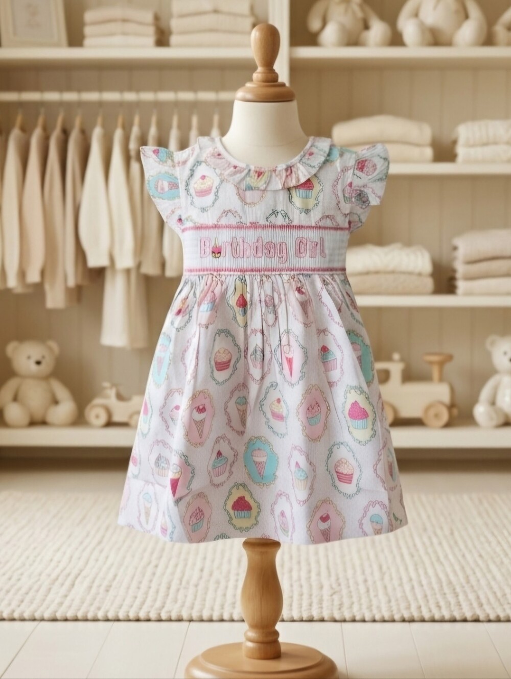 Lil Cactus Birthday Girl Smocked Dress Polka Dot Cupcakes Ice Cream 4T